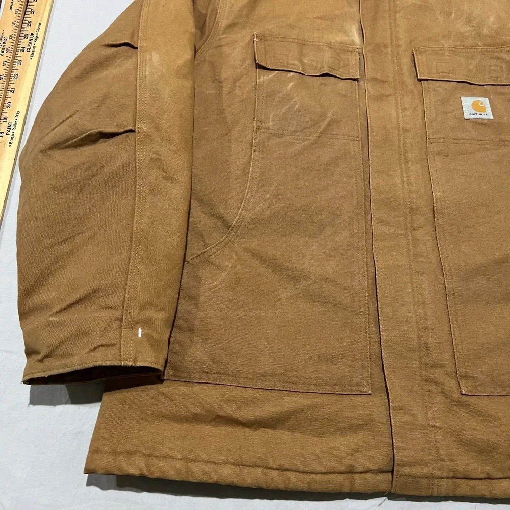 Carhartt Mens Brown C03 Duck Canvas Quilt Lined Workwear Coat Jacket 50 Tall